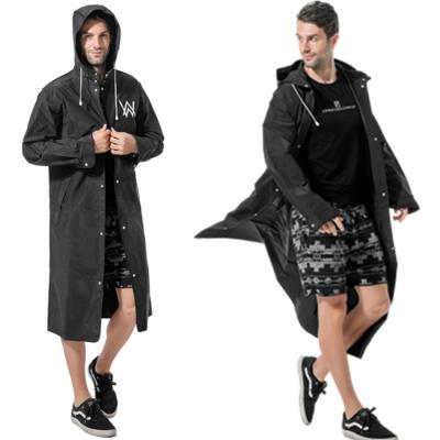 China 2021 Custom Men QUICK DRY EVA Raincoat Long Fashion Black Rain Letter Print Design Raincoat Anorak Jacket Men for sale