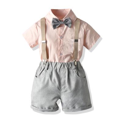 China Summer casual boys casual suit with pink shirt and shorts with suspenders for sale