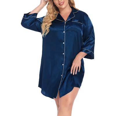 China Customized Silk Pajamas QUICK DRY Solid Color Nightgown Robe Luxury Loungewear Plus Size Women Sleepwear for sale