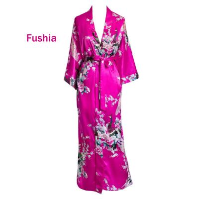 China Women's QUICK DRY Silk Pajamas Satin Sash Bath Robe Full Length Floral Print Long Robe Bridesmaid Kimono Robes for sale