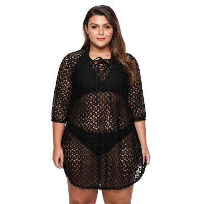 China Fashion Breathable Black White Plus Size Mesh Cover Up Dress Women Dresses for sale