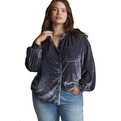 China Breathable Women Inspired Clothing Fulff Long Sleeve One Pocket Plus Size Blouses And Shirts for sale