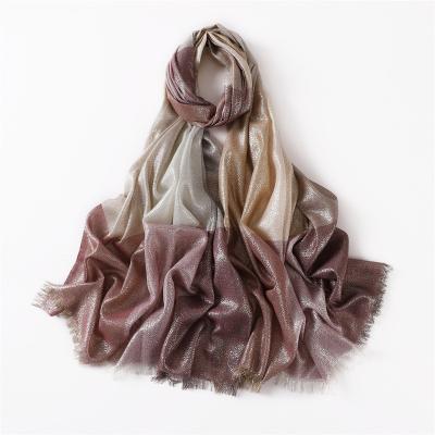 China Fashion Big Size Women Hijab Cotton Shiny Silver Lurex Muslim Plain Scarves Printed Plaid Shawl Scarf for sale