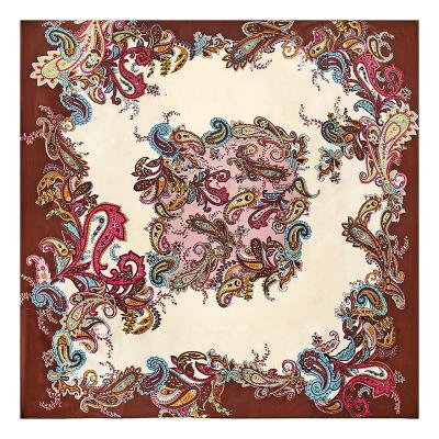 China 2021 New 90cm Headband Square Scarf Fashion 2021 Satin Scarves Women Cashew Silk Printing for sale