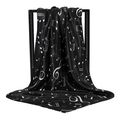 China New fashion design hair band women printed shawls musical satin character scarf silk square scarves for sale