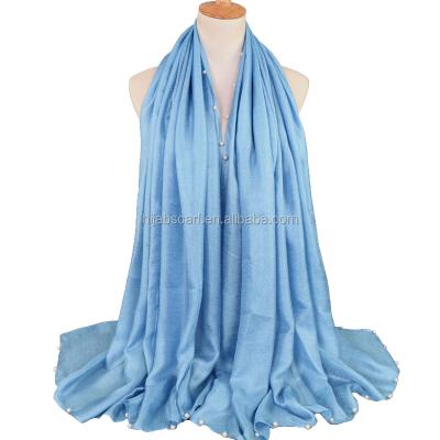 China Fahsion Design Muslim Headband Soft Plain Hot Selling Beads Beads Silk Hijab Canvas Scarf Shawls for sale