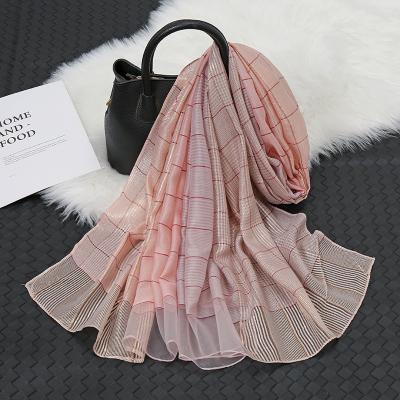 China Hot Selling Silk Scarfs Women Fashion Turban Hijabs Plaid Luxurious Muslim Glitter Scarf for sale