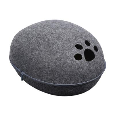 China Cat Bed Cave Semi Closed Eggshell Felt Washable Cat Cave Breathable Pet Felt Nest for sale