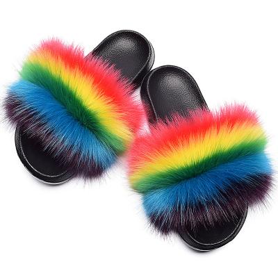 China CUSHIONING custom any color summer shoes girls sandals faux fur slides faux slippers for women for sale