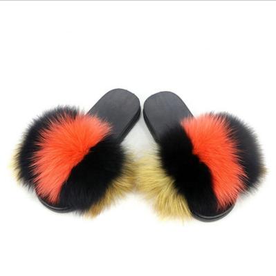 China CUSHIONING colorful custom logo real fox fur comfortable rubber unique luxury soft slippers for sale