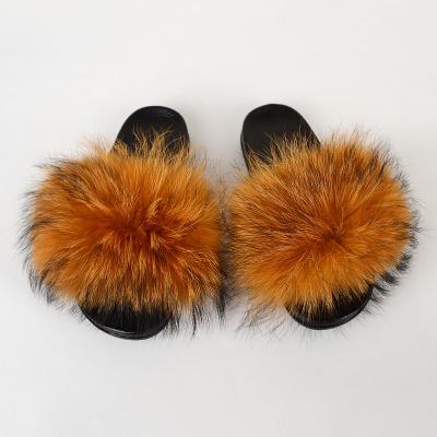 China CUSHIONING mommy and me fur slides womens raccoon fur slippers fur slides for sale