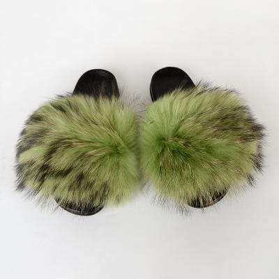 China CUSHIONING slides mommy and me raccoon fur slippers real fur slides for sale