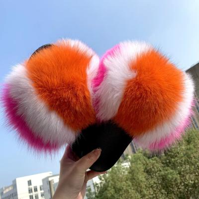 China Fashion trend fashion fur slippers for toddlers and women smudge soft real fox fur slippers real fur slippers women slides for sale