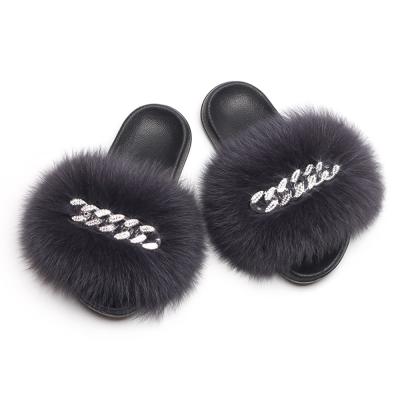 China Fashion Trend New Design Wholesale Fur The Real Slides Fox Fur Slippers For Women for sale