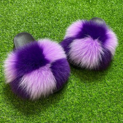 China Wholesale Fashion Trend 2021 New Design Real Fur Slide Fox Fur Slippers For Women for sale