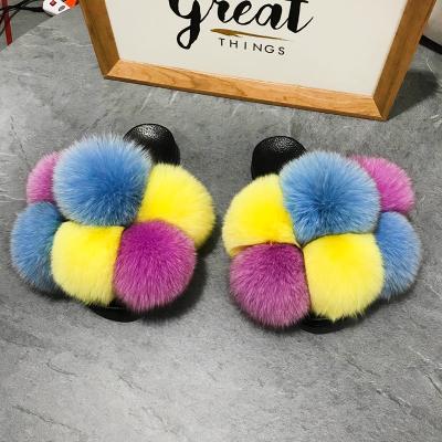 China CUSHIONING custom above 3 colors mixed soft fox fur slippers for women for sale