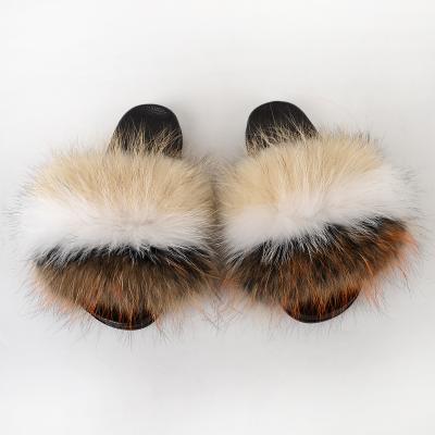 China New Style Fur Sandals Soft Raccoon Fur CUSHIONING Slips Pink Slippers For Women for sale