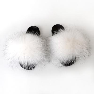 China CUSHIONING real fur skin raccoon fur slippers shoes attractive design multiple colors wholesale for sale