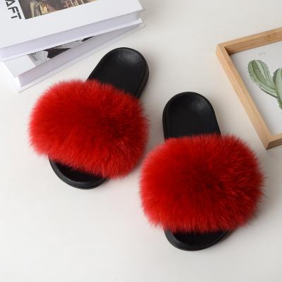 China CUSHIONING Cheap Price Shoes Sandals High Quality Flat Slipper With 100% Fox Fur for sale