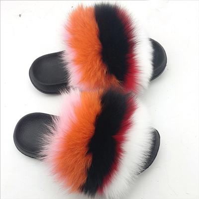 China CUSHIONING Black And Purple Mix Popular Women's Hair 100% Fox Fur Soft Slippers for sale