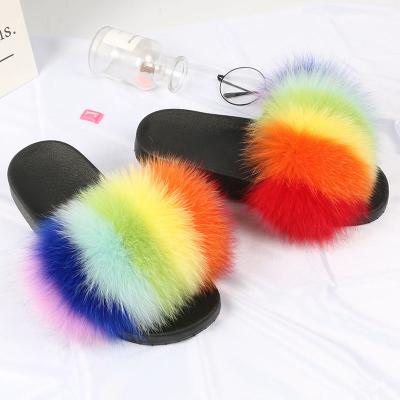 China CUSHIONING blue pink mixed color PVC flat unique fox fur slips slippers for girls for sale