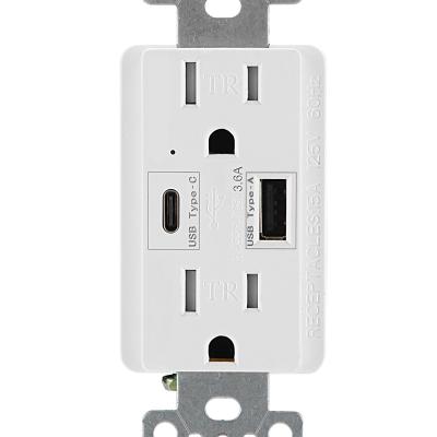 China 15A 125V HUAYA 3.6A TypeA &C USB Charger Receptacle, Tamper Resistant USB Outlet, White, UL/cUL Listed AC LD-UR03 for sale