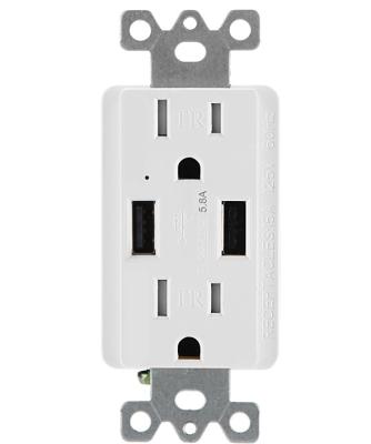 China High Quality Residential/General Purpose America 15A&20A 125V HUAYA 5.8A TypeA &A USB Charger Receptacle, Tamper Resistant USB Outlet, White, UL/cUL Listed for sale