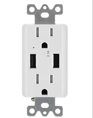 China 15A 125V HUAYA 2.1A TypeA &A Residential/General Purpose USB Charger Receptacle, Tamper Resistant USB Outlet, White, UL/cUL Listed for sale