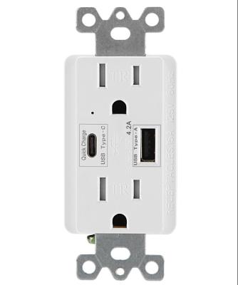 China 15A&20A 125V Residential/General Purpose Quick Charge USB Recepatcle with 2usb Port, Type A and Type C, UL Total 4.2A for sale