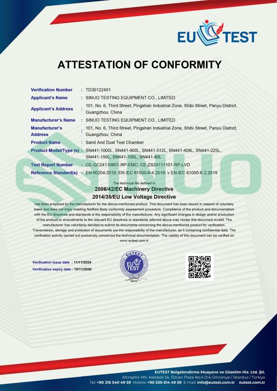 ATTESTATION OF CONFORMITY - Sinuo Testing Equipment Co. , Limited