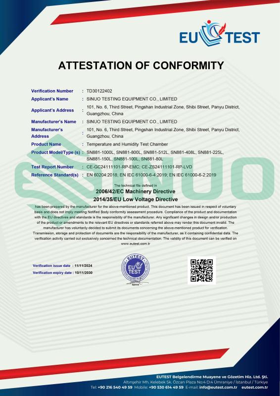 ATTESTATION OF CONFORMITY - Sinuo Testing Equipment Co. , Limited