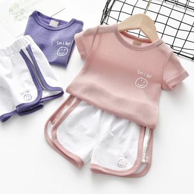 China Breathable Wholesale Pajamas Summer Cotton Short Sleeve Home Children Suit Wear Single Children Clothing Children Jogging Suit for sale