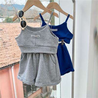 China Cute Two-Piece Toddler Girl Clothes Summer Kids Size Solid Color Girls Sets Breathable Sleeveless Plus Size Clothing for sale