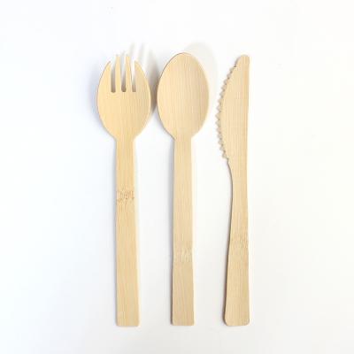 China Sustainable Hot Selling 100% Biodegradable Cutlery Disposable Bamboo Spoon Fork Knife Sets for sale