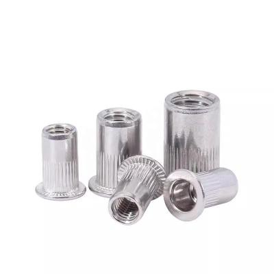 China Connection M3M4M5M6M8M10M12 304 stainless steel vertical grain blind hole thread insert nuts large head blind rivet-nut with knurled for sale