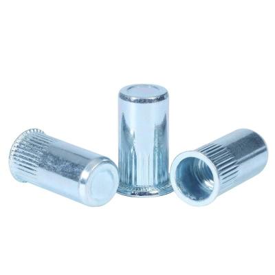 China Connection Carbon Steel Flat Head Blue Zinc Plated Blind Rivet Nuts Reduce Head Serrated Open End Rivet Nuts for sale