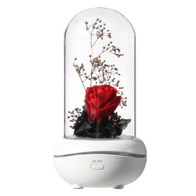 China Best Selling Colorful Decoraion Preserved Flower Romantic Night Light with Essential Oil Humidifier for sale