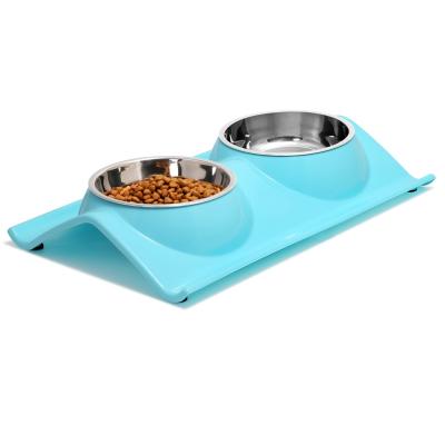 China Sustainable Hot Sale In Amazon Double Dog Cat Bowls Premium Stainless Steel Pet Bowls No-puddle Resin Station for sale