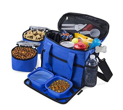 China Foldablet Pet Travel Bag Pet Supplies Storage Kit Stored Eco-Friendly Carrier Bag With Pockets And Bowl for sale