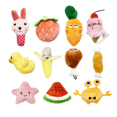 China Viable Cartoon Resistant Vocalizable Vegetable Animal Bite Fruit Plush Dog Pet Cat and Dog Toy for sale