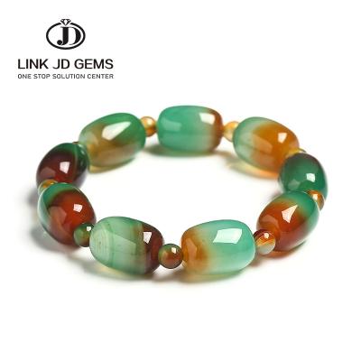 China High Quality Colorful JD Color Change Peacock Green Agates Drum Shape Bracelet Natural Stone Barrel Beads Bracelet Accessory For Jewelry for sale