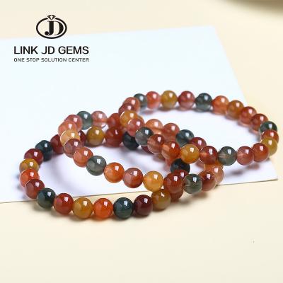 China Natural Mateiral JD Lucky Quartz Bracelet Men Bracelets Natural Red Polished 8mm Crystal Bangle Elastic Women Jewelry Brazaletes Pulseras Mujer for sale