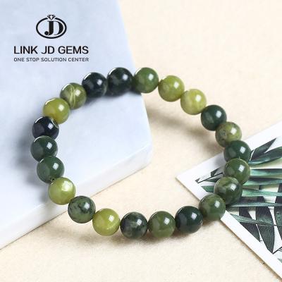 China Mateiral JD Good Quality Natural Canada Green Jades Stone Round Beads Natural Stone Jewelry Bangle Bracelets DIY For Woman for sale