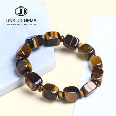 China Loose Tiger Eye Stone Bead Bracelet Natural Yellow 10*12mm FASHIONABLE Special Wholesale Square Bead Strand Bracelet for sale