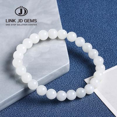 China Natural Mateiral JD 8mm Natural Nephrite Beaded Bracelets Hetian Milk White Jade Healing Reiki Bracelet For Couples Anniversary Gift for sale