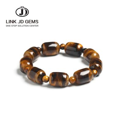 China TRENDY JD Barrel Shape Tiger Eyes Stone Beads Couple Bracelet Men Bracelets For Women Pulseras Moda Masculina Hombre Fit Mens Jewelry for sale