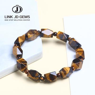 China FASHION designer charms for bracelet diy natural yellow water chestnut tiger eye stone quality bracelet about 6 sides for men for sale