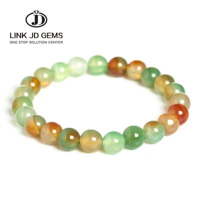 China JD Mateiral Natural Stone 4mm 6mm 8mm 10mm 12mm 14mm Natural Peacock Agate Mix Color Stone Beads Green Elastic Bracelet Wholesale for sale