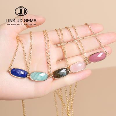 China Wholesales Oval Gemstone Necklace Fashion Cat Eye JD Stone Curb Jewelry Semi Precious Natural Rose Quartz Oval Pendant Natural Necklace for sale