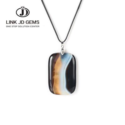 China Mateiral JD Natural Stone Veins Black Agates Bead Cabochon For DIY Jewelry Pendant Accessories Flatback Black Striped Agate Pendants 1Pcs for sale